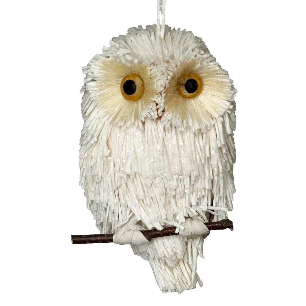Vintage White Owl on Perch Christmas Ornament 5.5